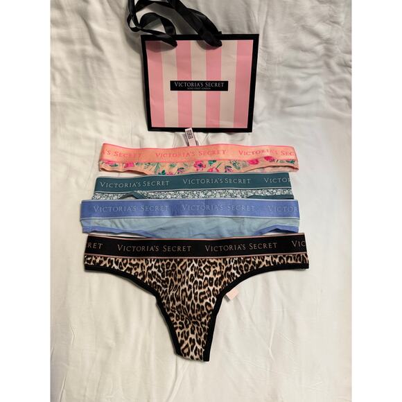NWT Victoria’s Secret Logo Waistband Thong Lot – Size S – Mixed Prints - Picture 1 of 2